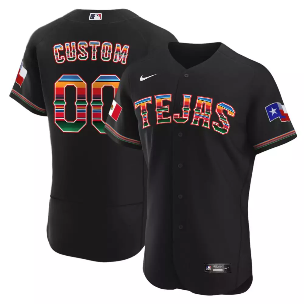 Custom Tejas Jersey Black Mexico Flag Texas Split Design White Green Red Blue Yellow
