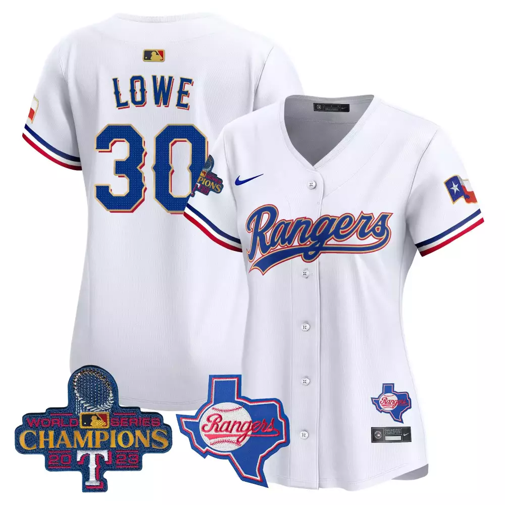 Nathaniel Lowe 30 Texas Rangers Jersey White World Series Champions 2023 State Men