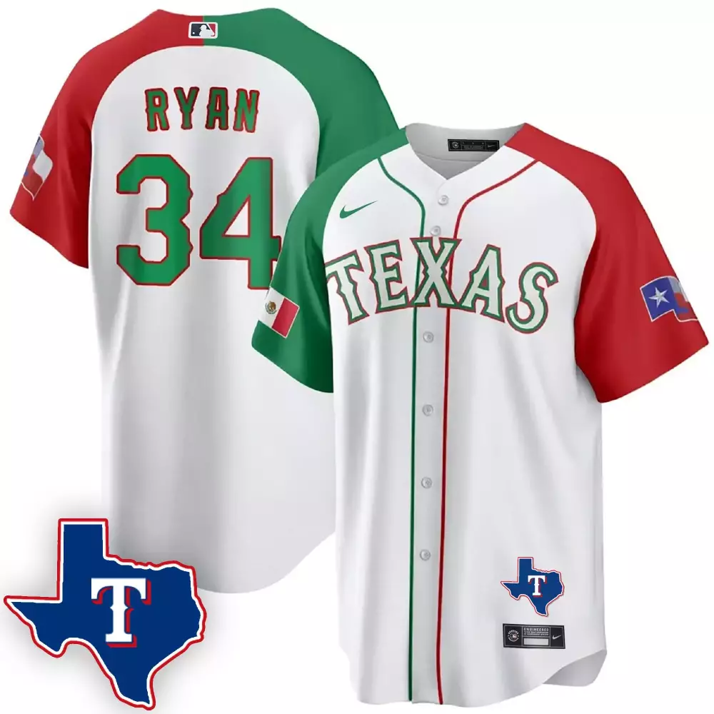 Nolan Ryan 34 Texas Rangers Jersey White City Connect Mexico Flag State 2023 Men