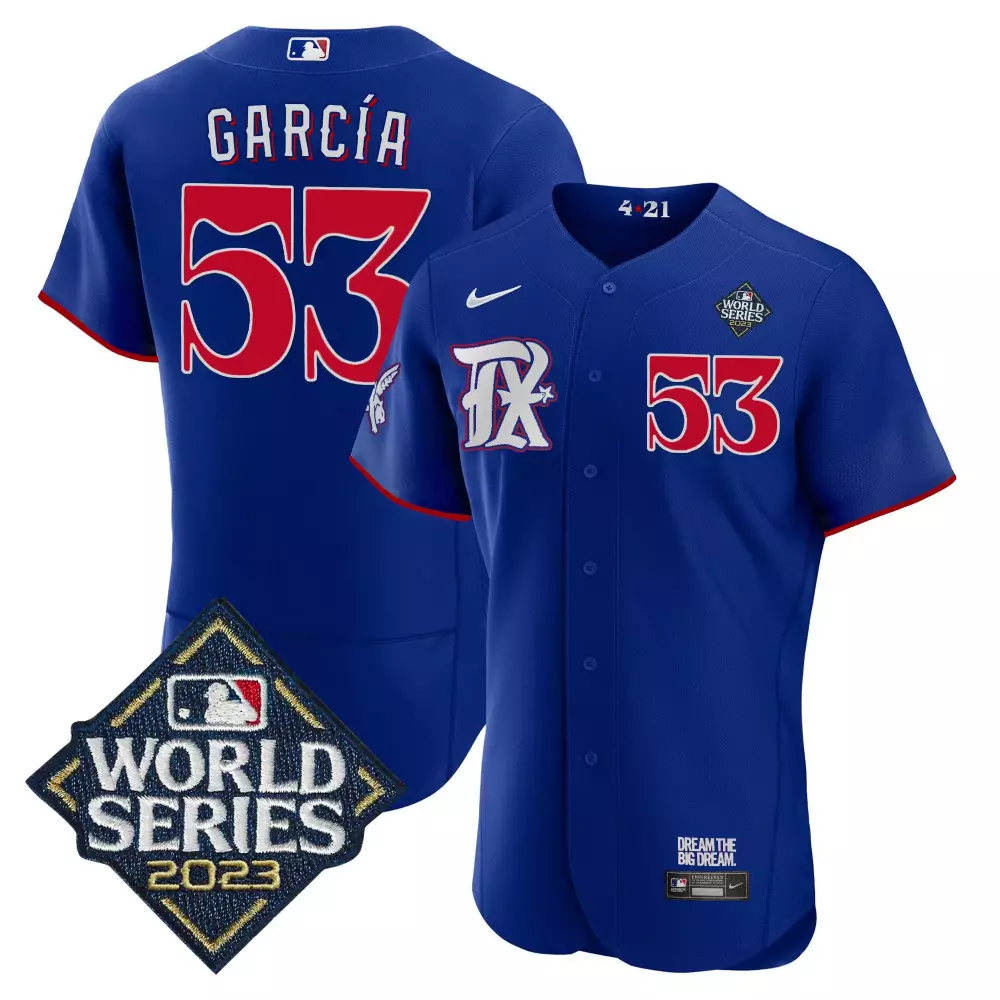 Adolis Garca 53 Texas Rangers Jersey Royal Blue 2023 World Series Men Red White All