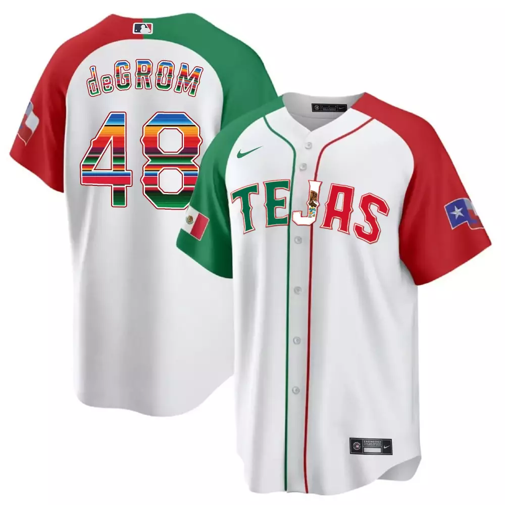 Jacob Degrom 48 Texas Jersey White Mexican Flag Men Split Custom Design Red Green