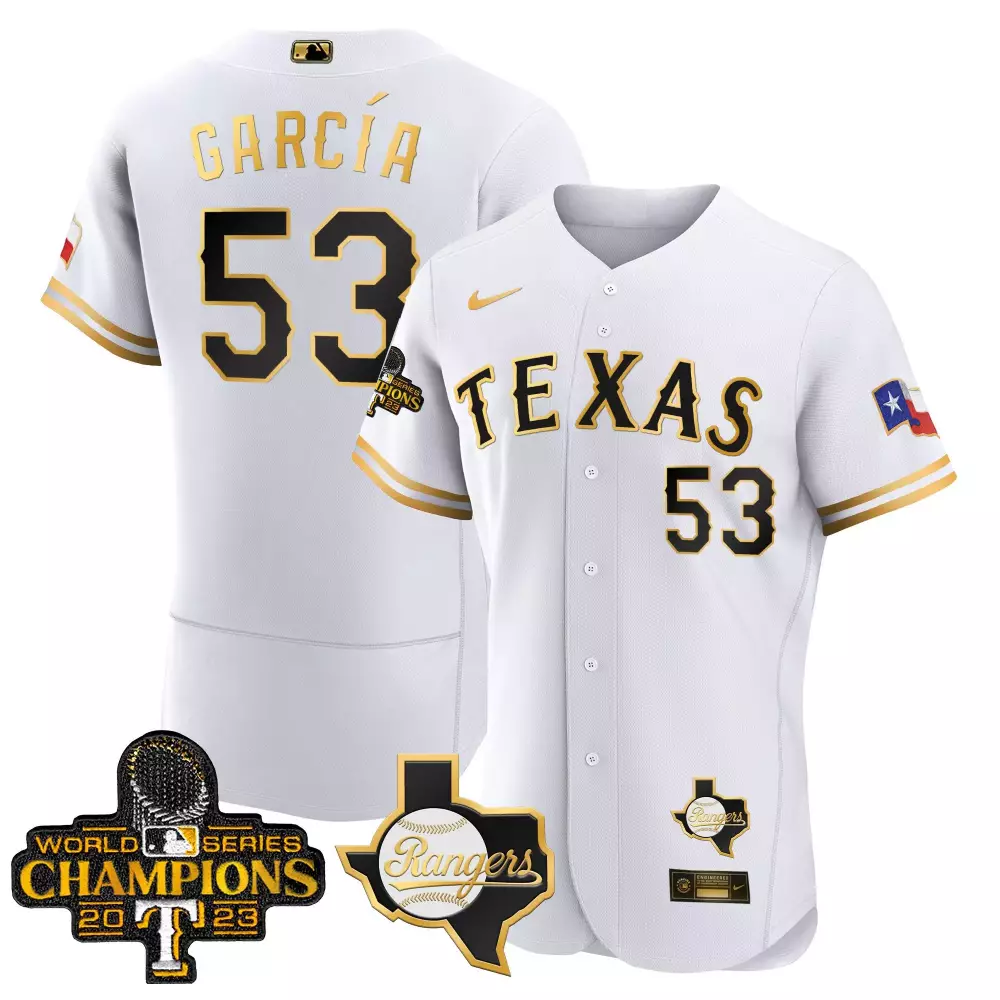 Adolis Garca 53 Texas Rangers Jersey White World Series Champions 2023 Men Gold Black