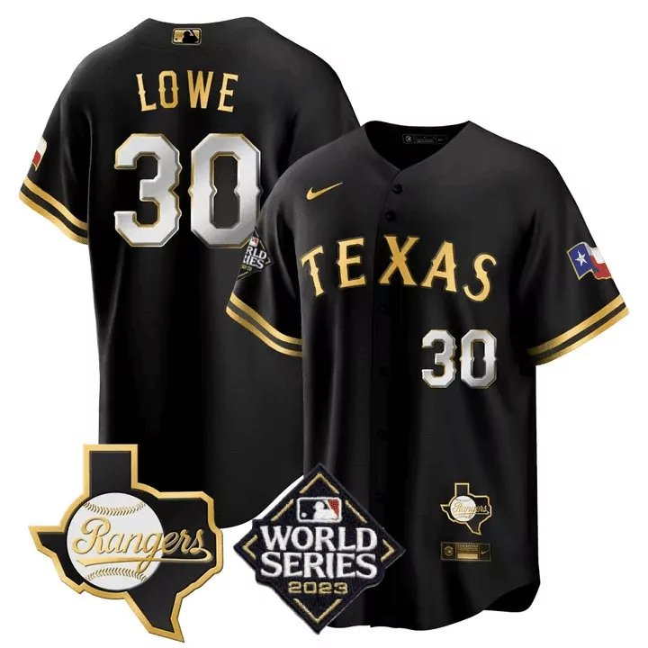 Nathaniel Lowe 30 Texas Rangers Jersey Black World Series 2023 Men Gold White Cool