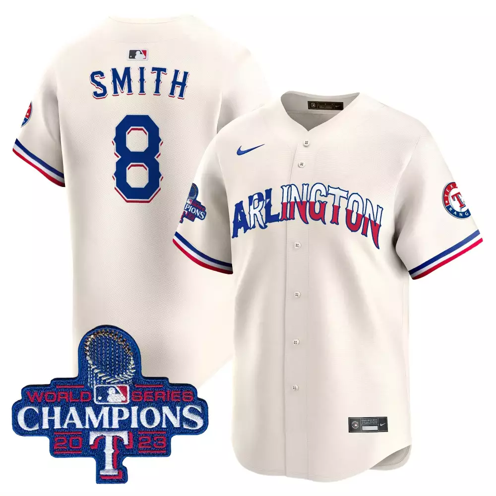 Smith 8 Texas Rangers Jersey Cream 2023 World Series Champions Men Blue Red All Stitched