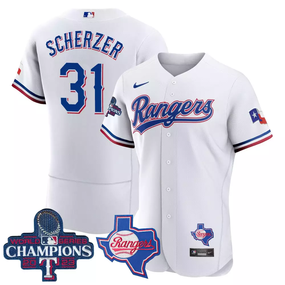 Max Scherzer 31 Rangers Jersey White World Series Champions 2023 Texas Men Blue Red