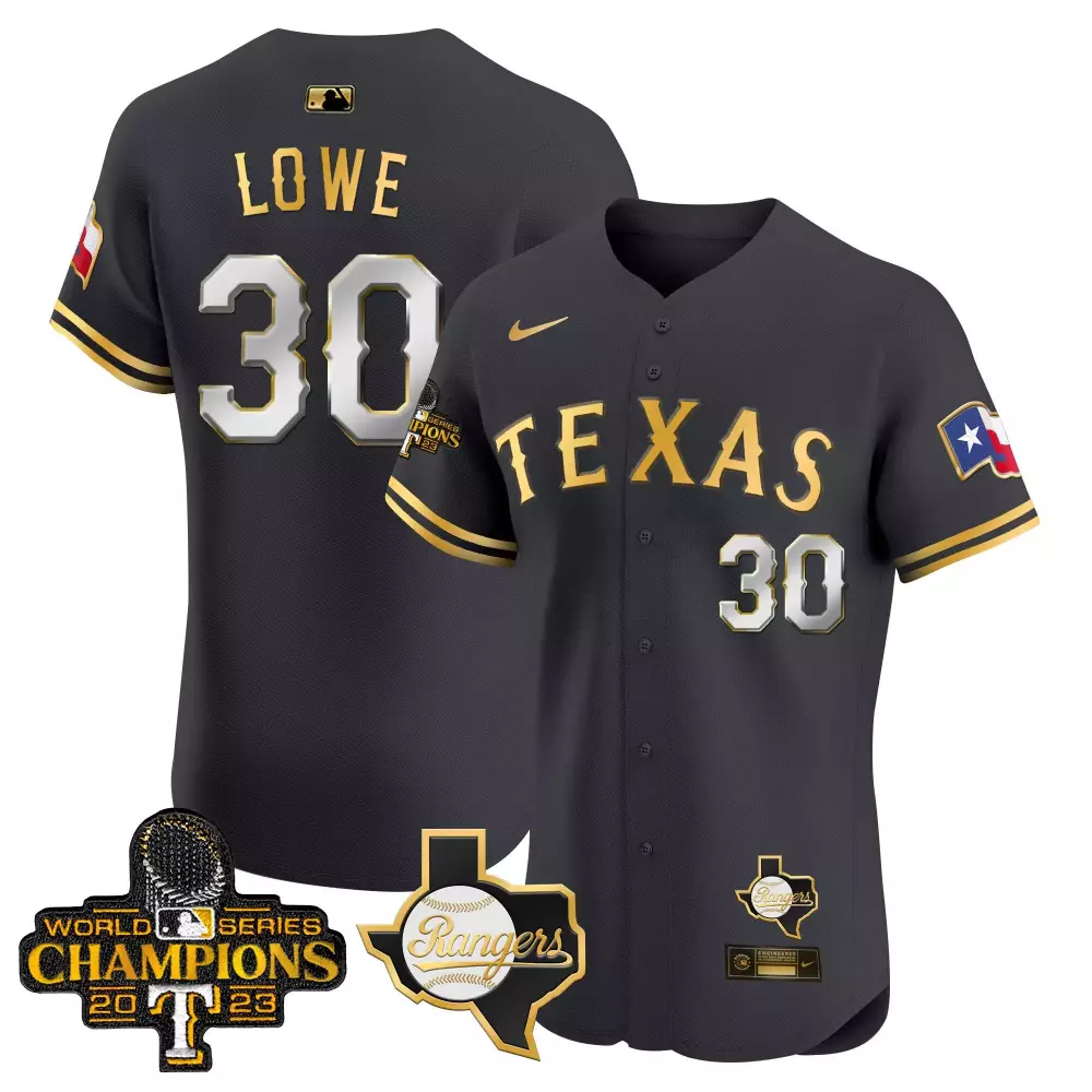 Lowe 30 Texas Rangers Jersey Black World Series Champions 2023 Men Gold White Silver
