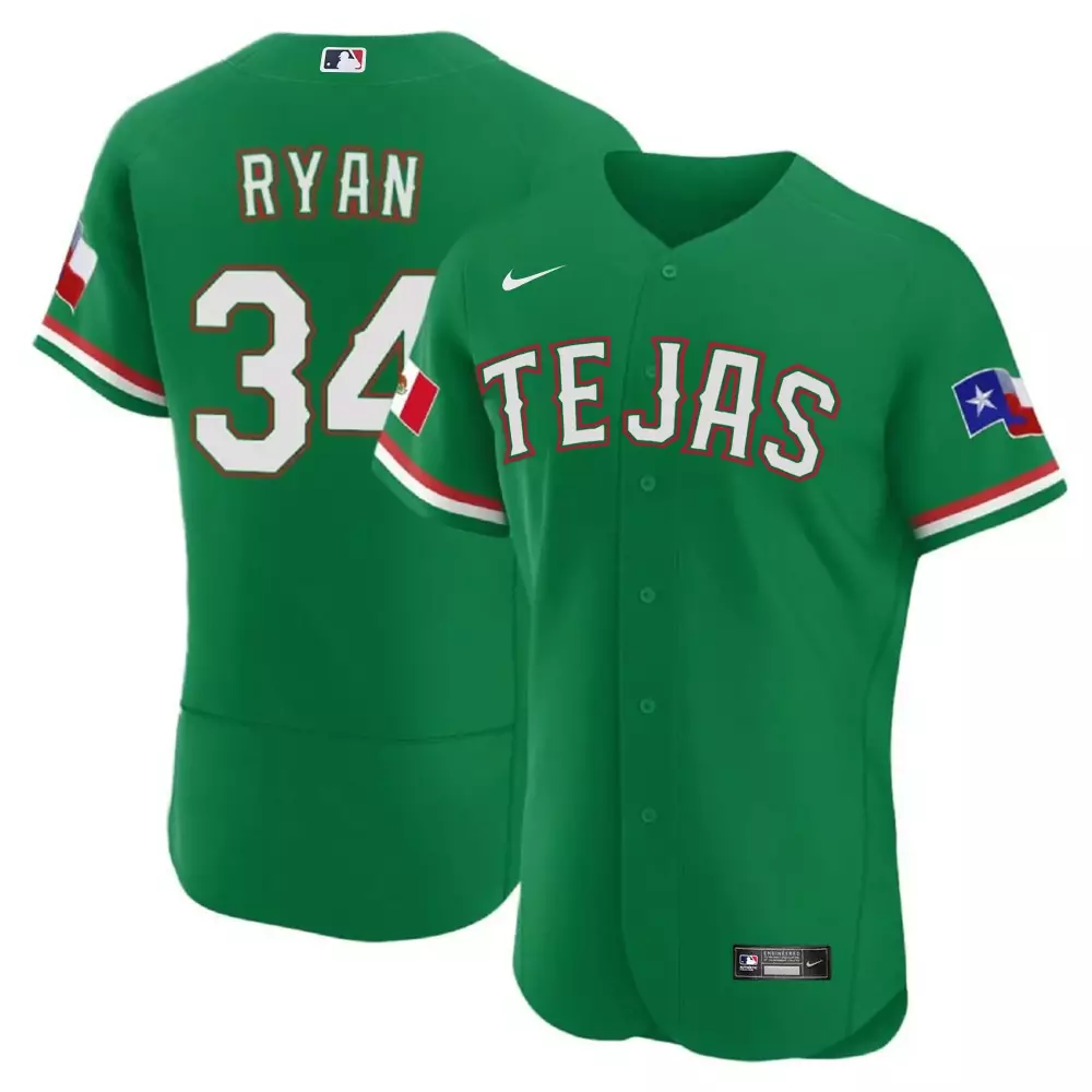 Nolan Ryan 34 Texas Jersey Green City Connect Flag Mexican 2023 White Red Blue Flex