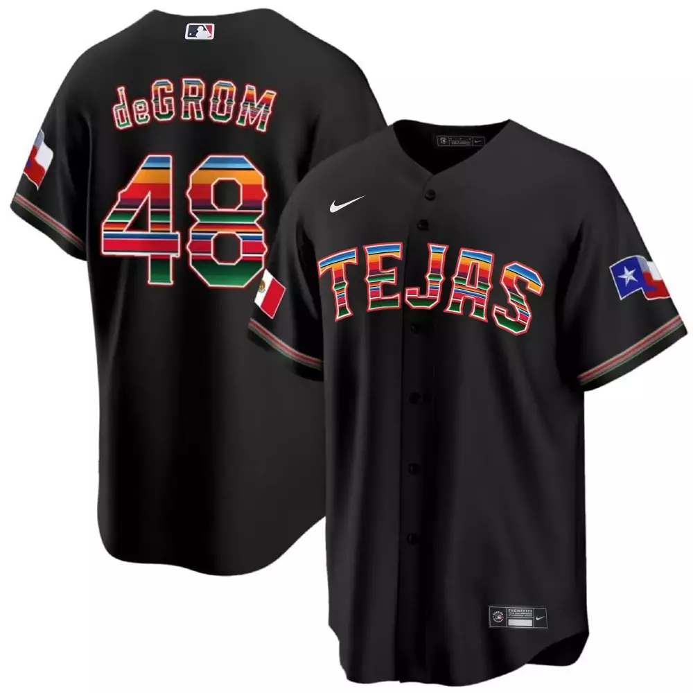 Jacob Degrom 48 Tejas Jersey Black City Connect Mexico Flag Texas Men Split Design