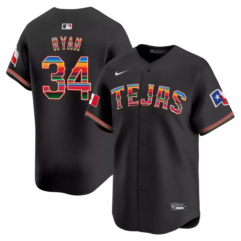 Nolan Ryan 34 Texas Jersey Black City Connect Mexican Flag Men Alternate Split Design