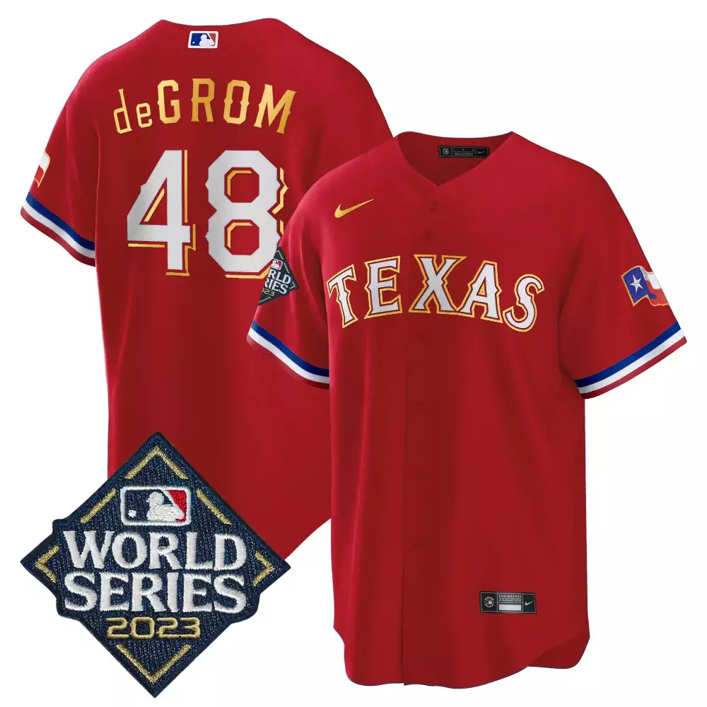 Jacob Degrom 48 Texas Rangers Jersey Red World Series 2023 Men White Blue Cool Base
