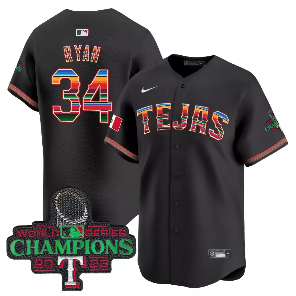 Nolan Ryan 34 Texas Rangers Jersey Black City Connect World Series Champions 2023