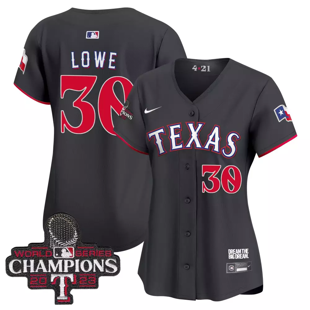 Nathaniel Lowe 30 Texas Rangers Jersey Charcoal World Series Champions 2023 Women