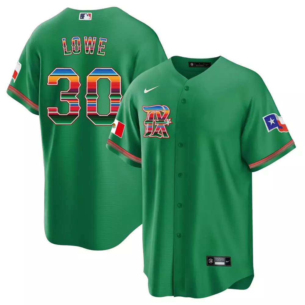 Lowe 30 Rangers Jersey Green City Connect Mexico Flag Texas Men Split Design Red