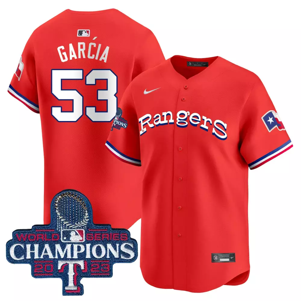 Adolis Garcia 53 Rangers Jersey Red World Series Champions 2023 Men White Blue Throwback