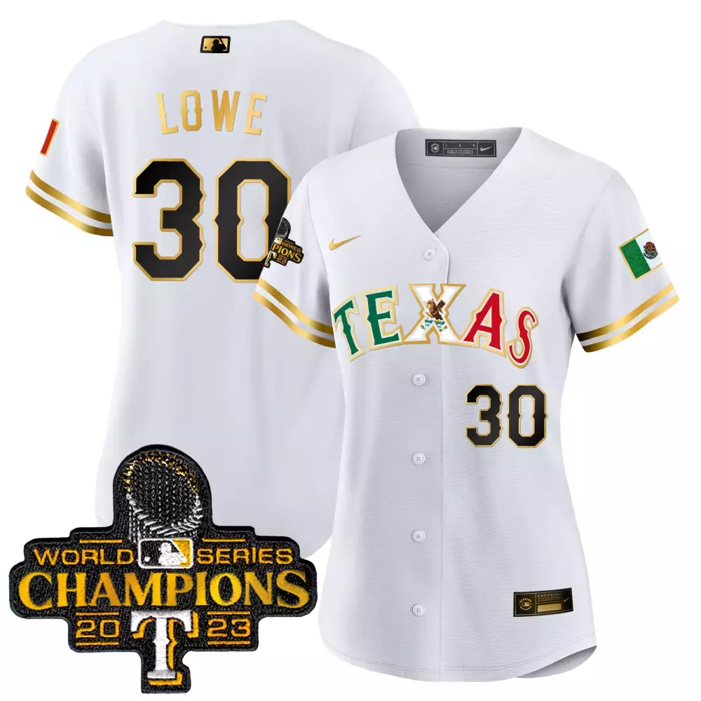 Lowe 30 Texas Rangers Jersey White 2023 World Series Champions Men Gold Black All