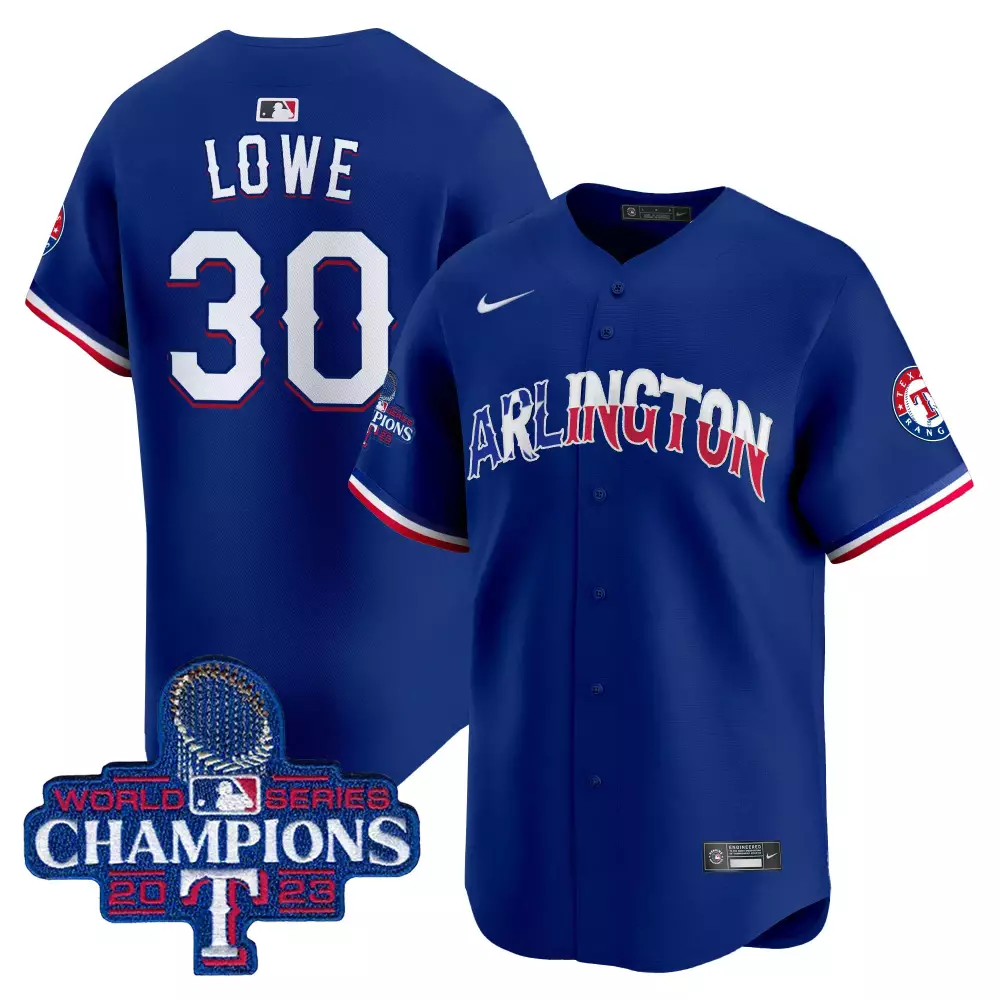 Nathaniel Lowe 30 Texas Rangers Jersey Royal Blue 2023 World Series Champions Men