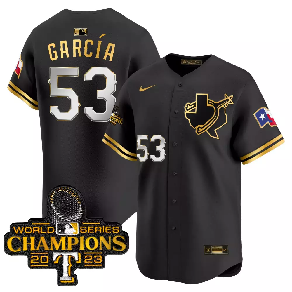 Adolis Garcia 53 Texas Rangers Jersey Black World Series Champions 2023 Men Gold
