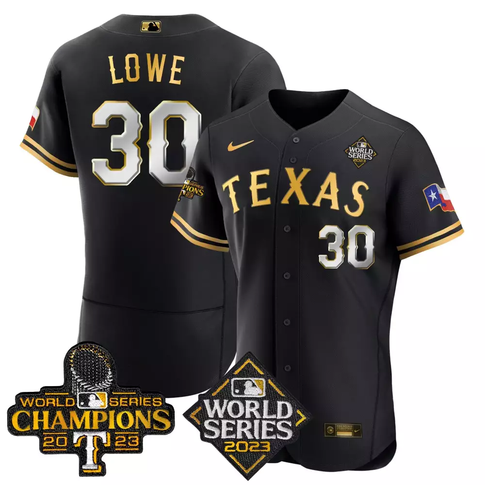 Nathaniel Lowe 30 Texas Rangers Jersey Black World Series 2023 Champions Men Gold