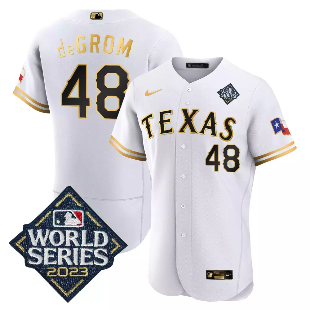 Jacob Degrom 48 Texas Rangers Jersey White World Series 2023 Men Gold Black Flex