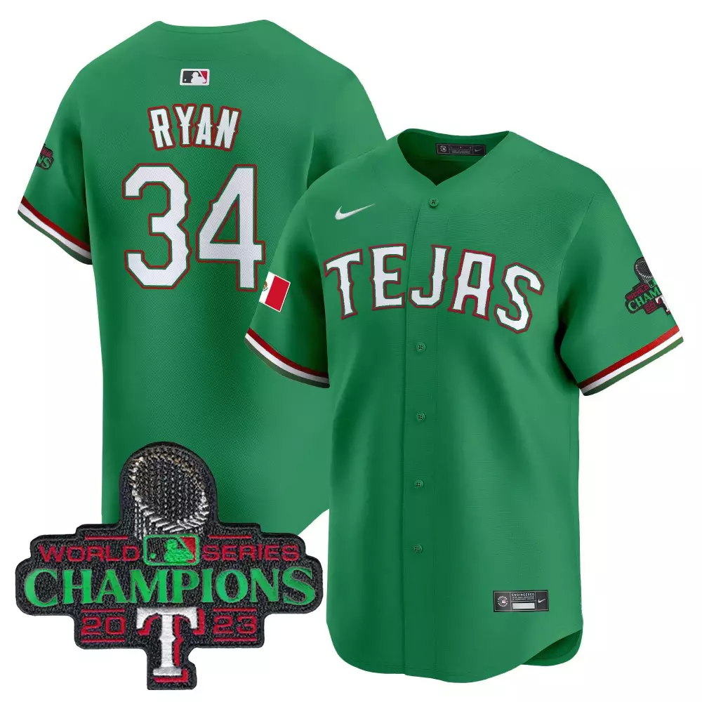 Nolan Ryan 34 Tejas Jersey Green World Series Champions 2023 Men White Red Vapor