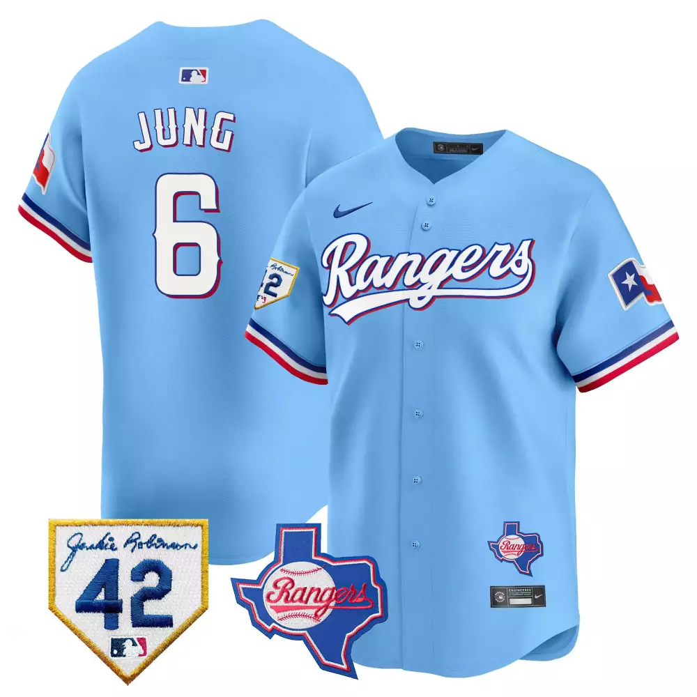 Jung 6 Rangers Jersey Blue City Connect Jackie Robinson 42 Texas 2023 Men Red White