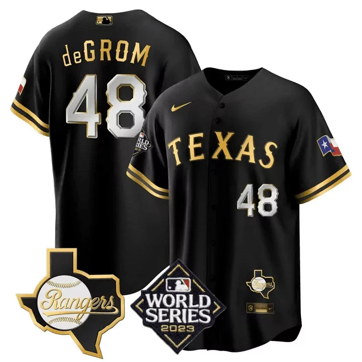 Jacob Degrom 48 Texas Rangers Jersey Black World Series 2023 Men Gold White Cool