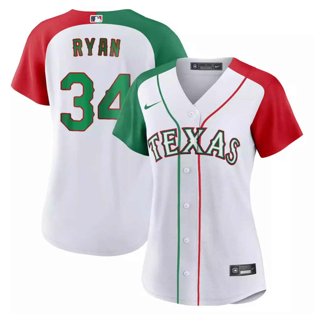 Nolan Ryan 34 Texas Rangers Jersey White Split Design Red Green All Stitched Vapor