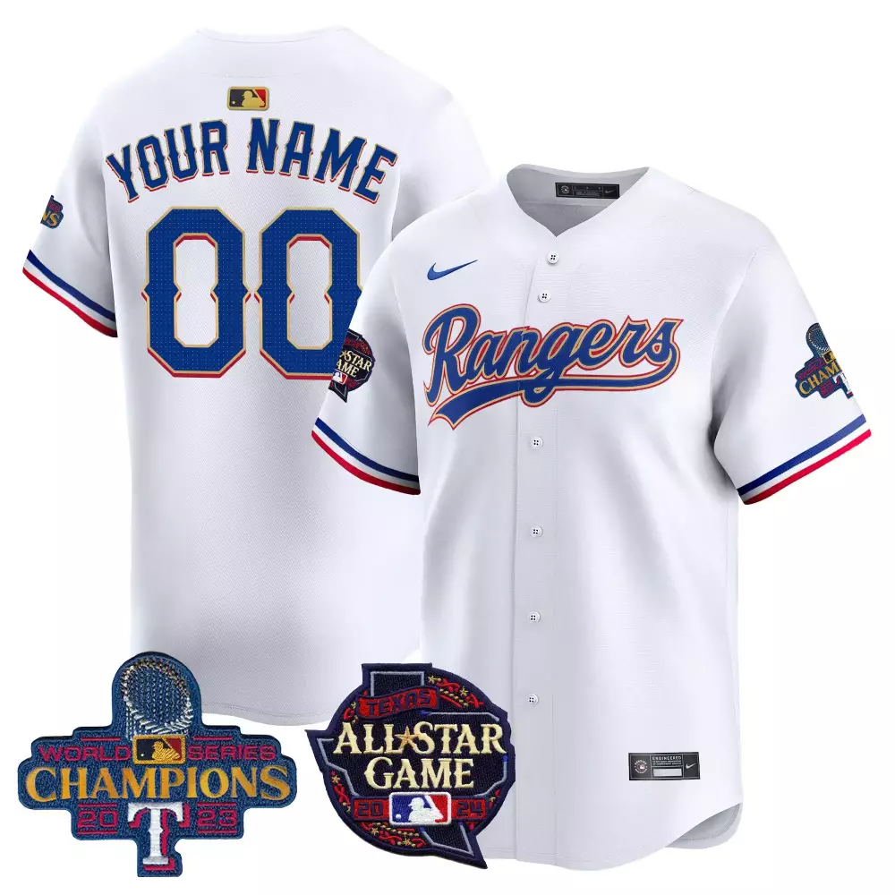 Custom Rangers Jersey White World Series Champions 2023 All Star Game 2024 Blue Red