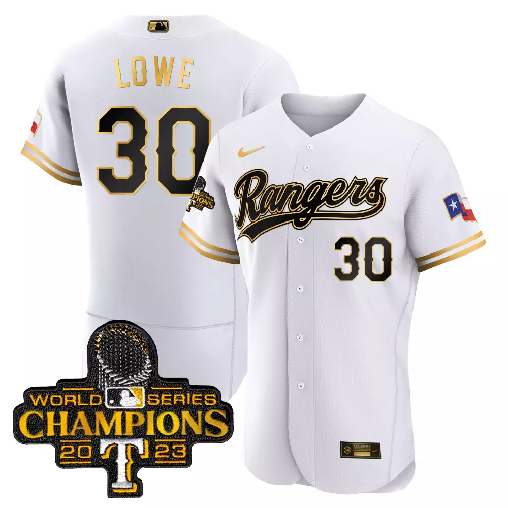 Nathaniel Lowe 30 Rangers Jersey White World Series Champions 2023 Men Black Gold