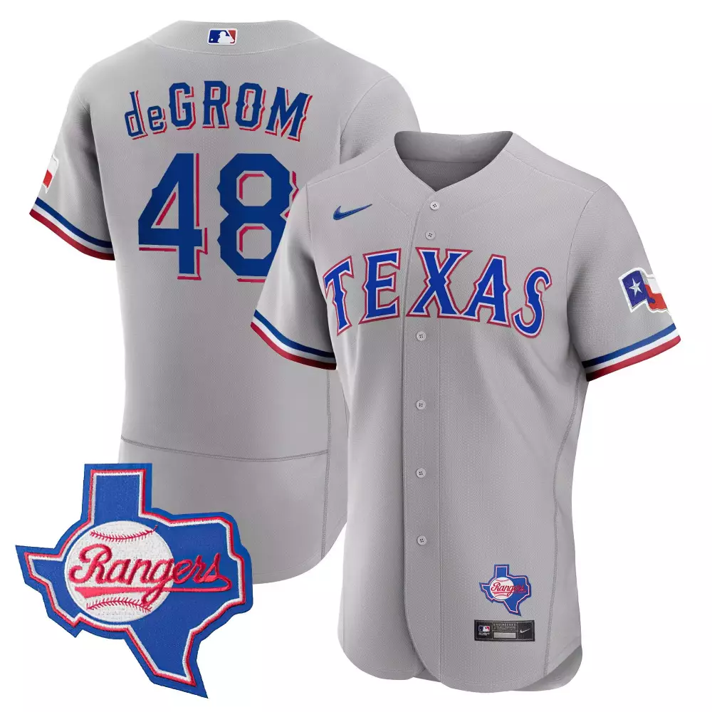 Jacob Degrom 48 Texas Rangers Jersey Grey Men Blue Red Stitched