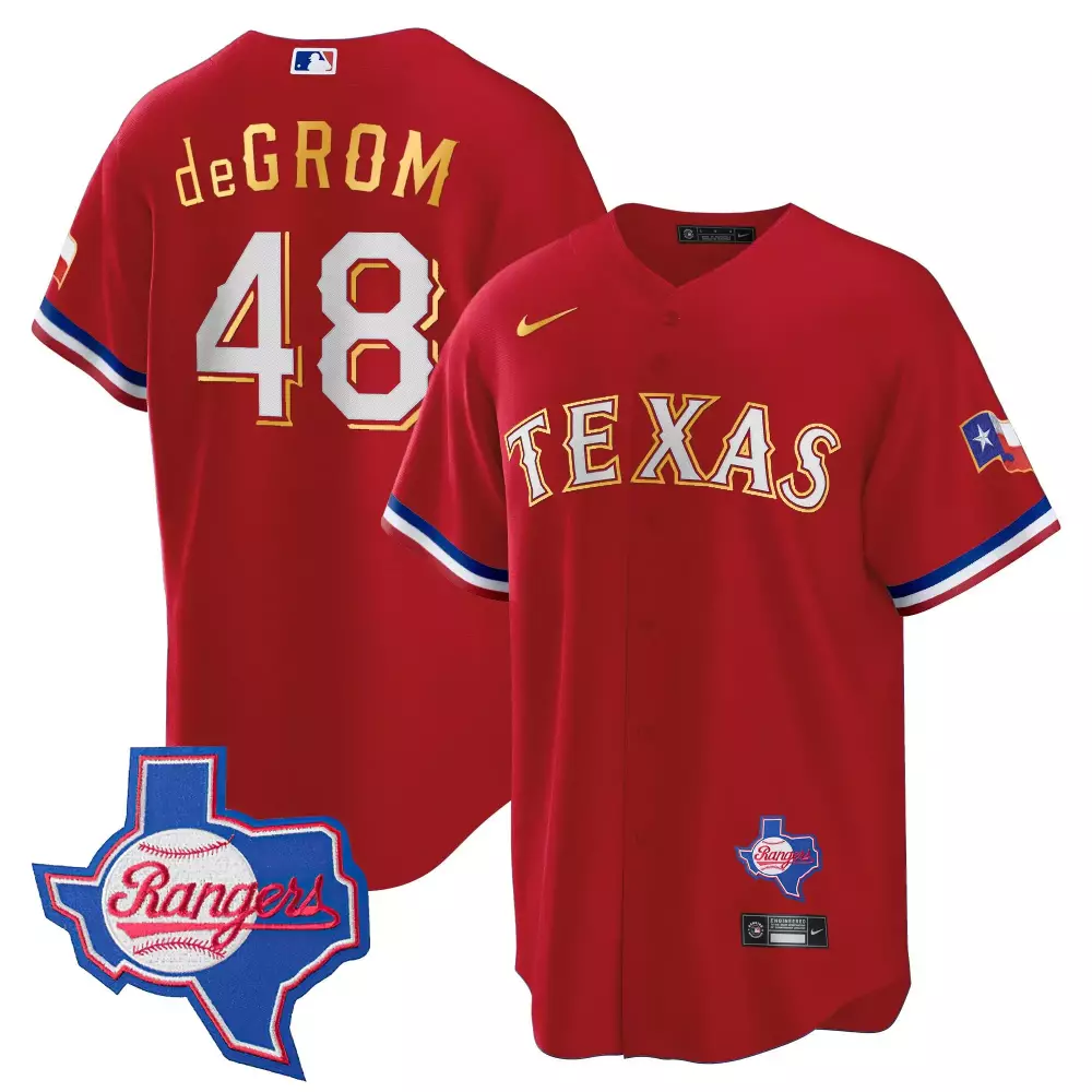 Jacob Degrom 48 Texas Rangers Jersey Red Men Blue White Cool Base All Stitched