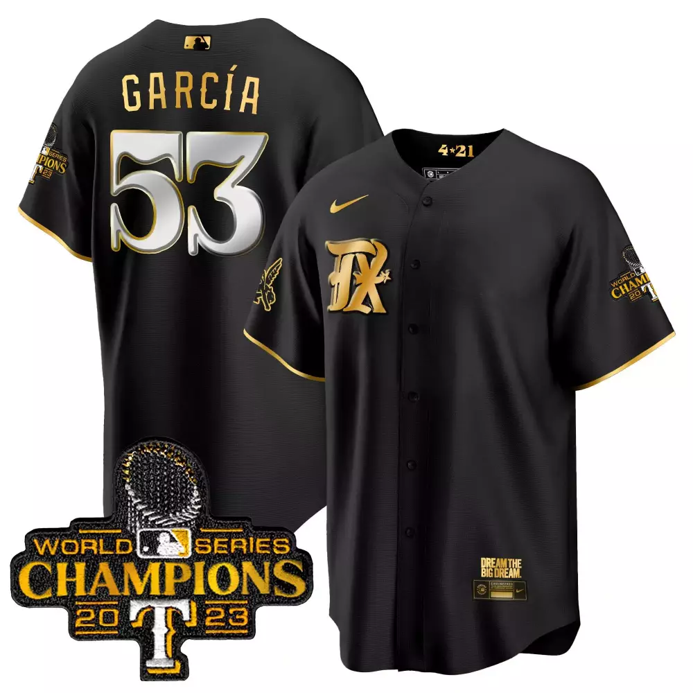 Adolis Garcia 53 Texas Rangers Jersey Black World Series Champions 2023 Men Gold