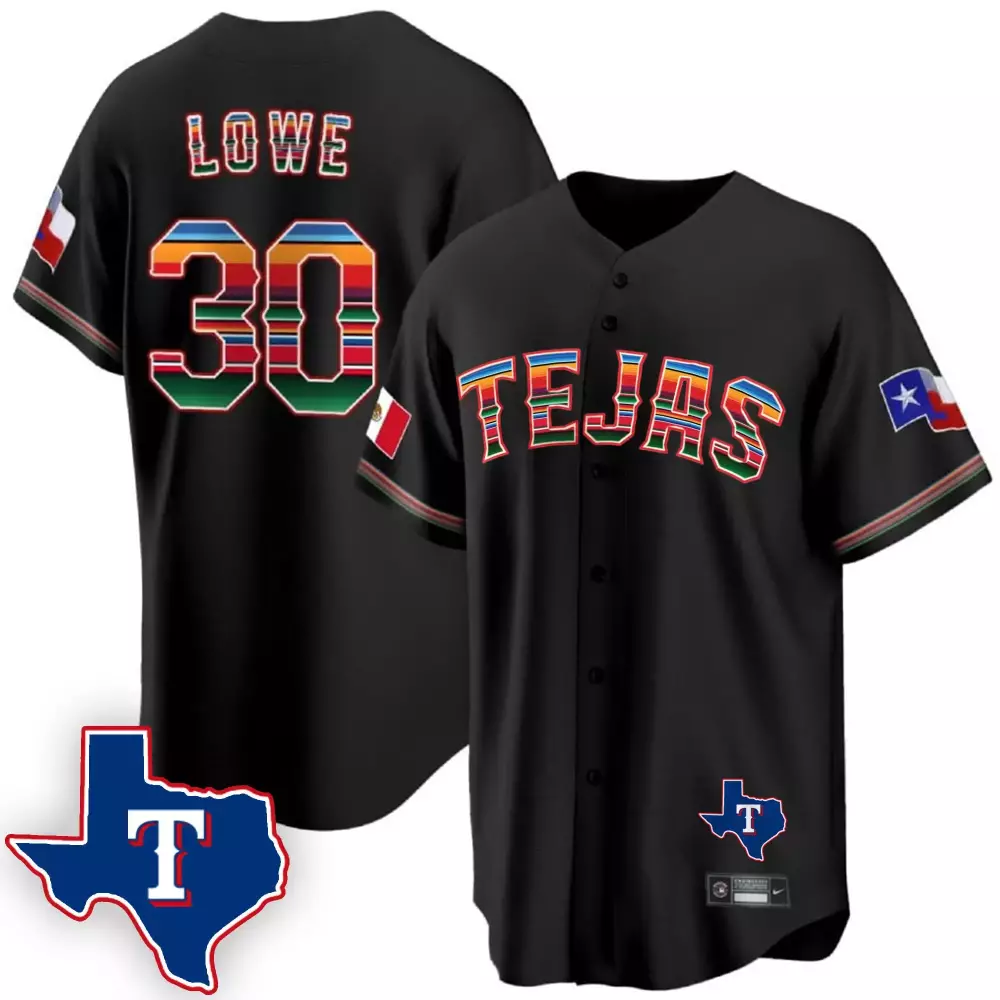 Lowe 30 Texas Rangers Jersey Black City Connect Mexico Flag 2023 Men Alternate Multi-color Stripes