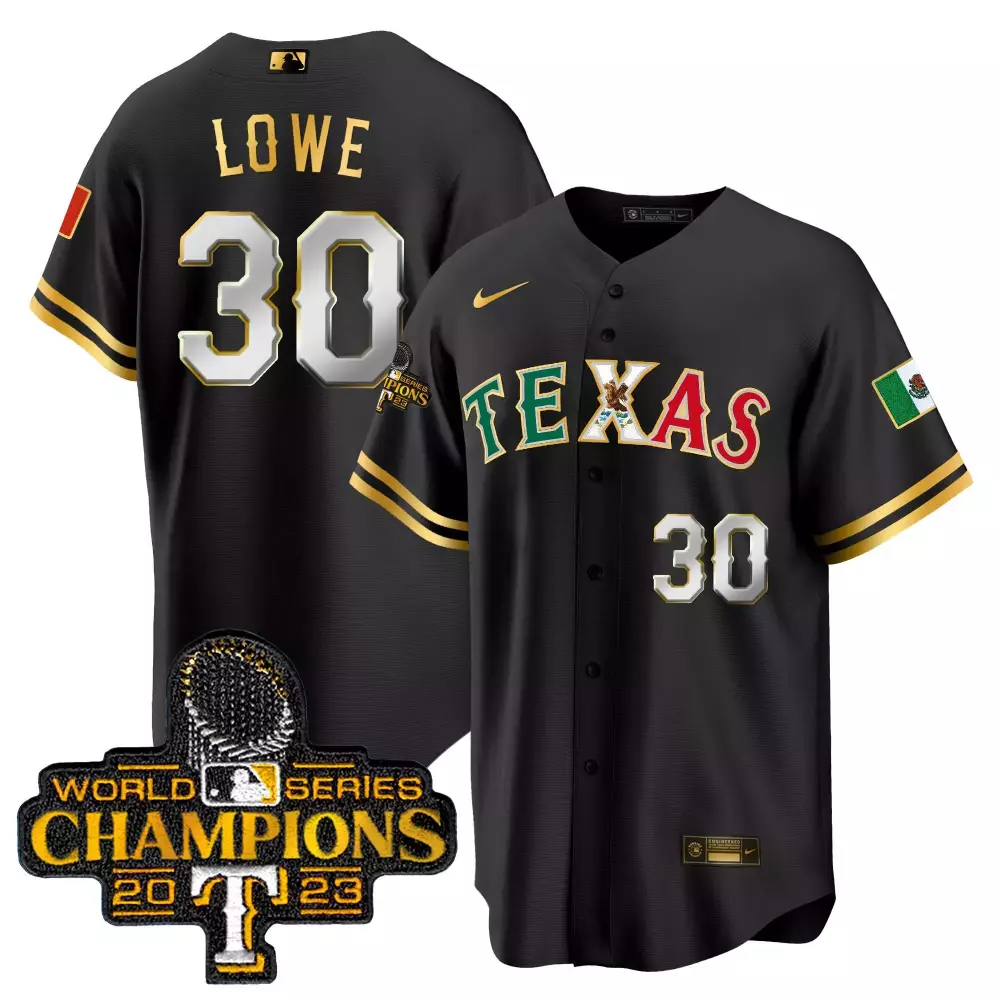 Nathaniel Lowe 30 Texas Jersey Black World Series Champions 2023 Men Gold White All