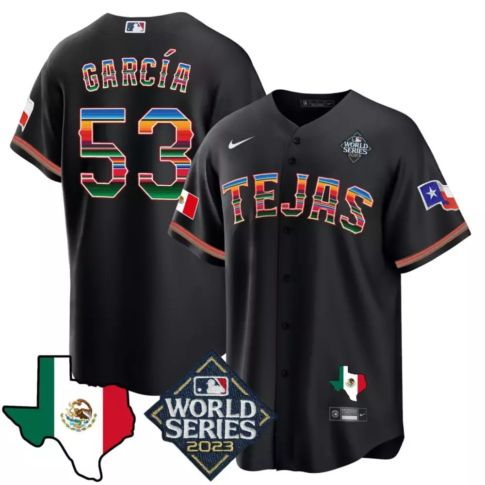 Adolis Garcia 53 Tejas Jersey Black World Series 2023 Men Red Green Blue Yellow Orange