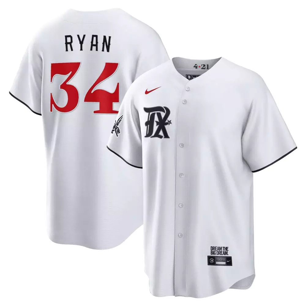 Nolan Ryan 34 Rangers Jersey White City Connect 4-21 Tag Dream Big Men Red Black
