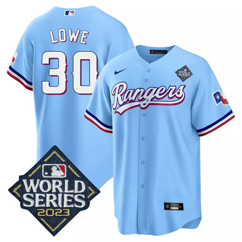 Nathaniel Lowe 30 Rangers Jersey Light Blue World Series 2023 Men Alternate White