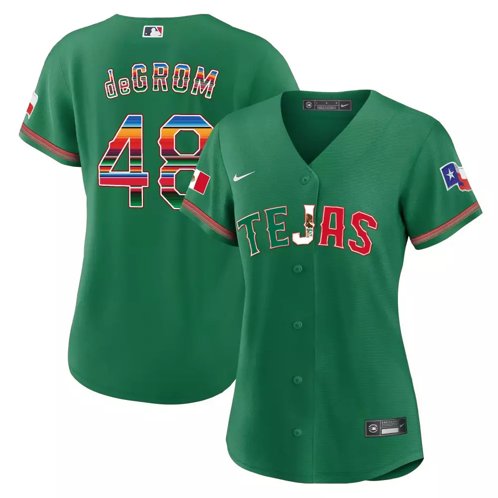 Jacob Degrom 48 Rangers Jersey Green City Connect Men Split Design Red White Yellow