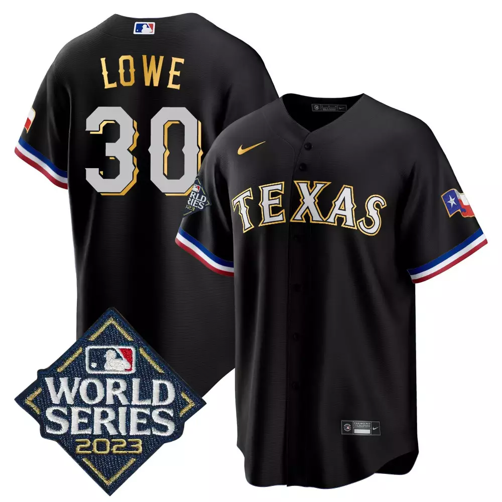 Nathaniel Lowe 30 Texas Rangers Jersey Black World Series 2023 Men White Gold Red