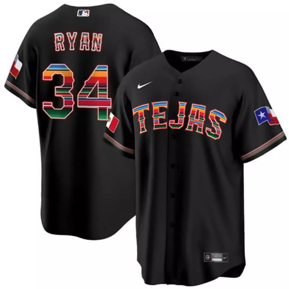 Nolan Ryan 34 Texas Rangers Jersey Black City Connect Flag Mexico Men Split Design