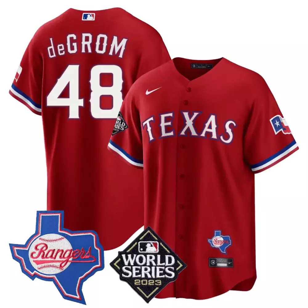 Jacob Degrom 48 Texas Rangers Jersey Red World Series 2023 Men White Blue Cool Base