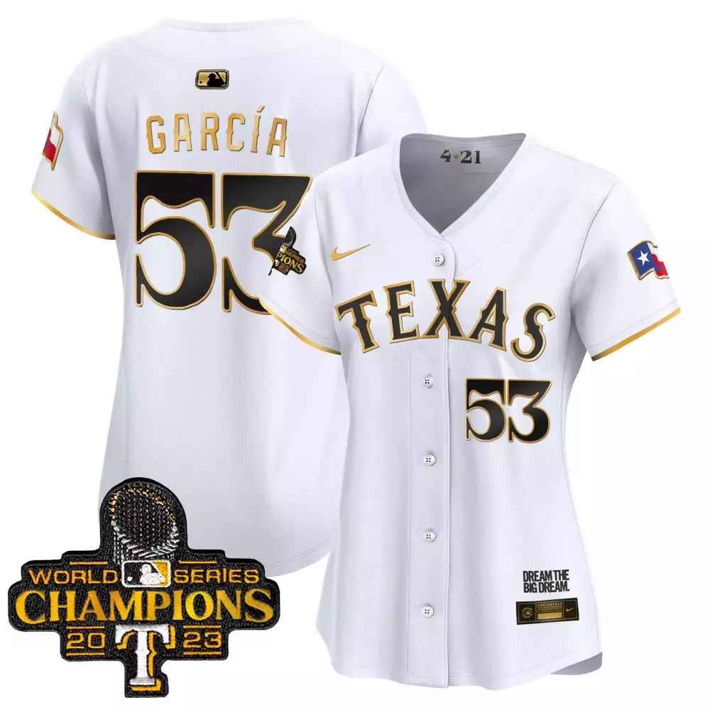 Adolis Garca 53 Texas Rangers Jersey White World Series Champions 2023 Flag Men Gold