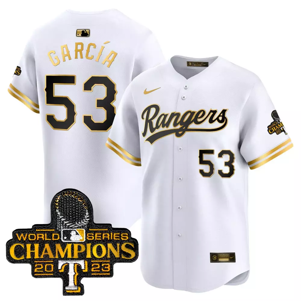 Adolis Garca 53 Rangers Jersey White World Series Champions 2023 Men Black Gold All