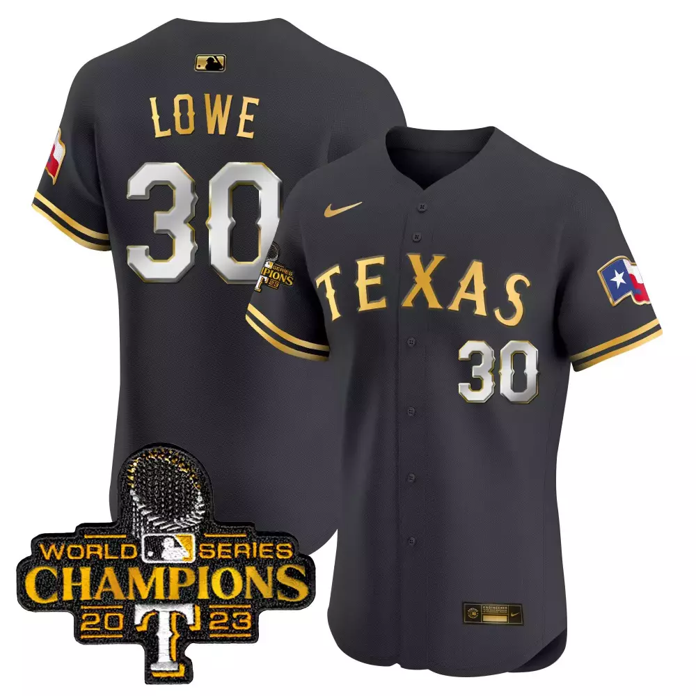Nathaniel Lowe 30 Texas Rangers Jersey Black 2023 World Series Champions Men Gold