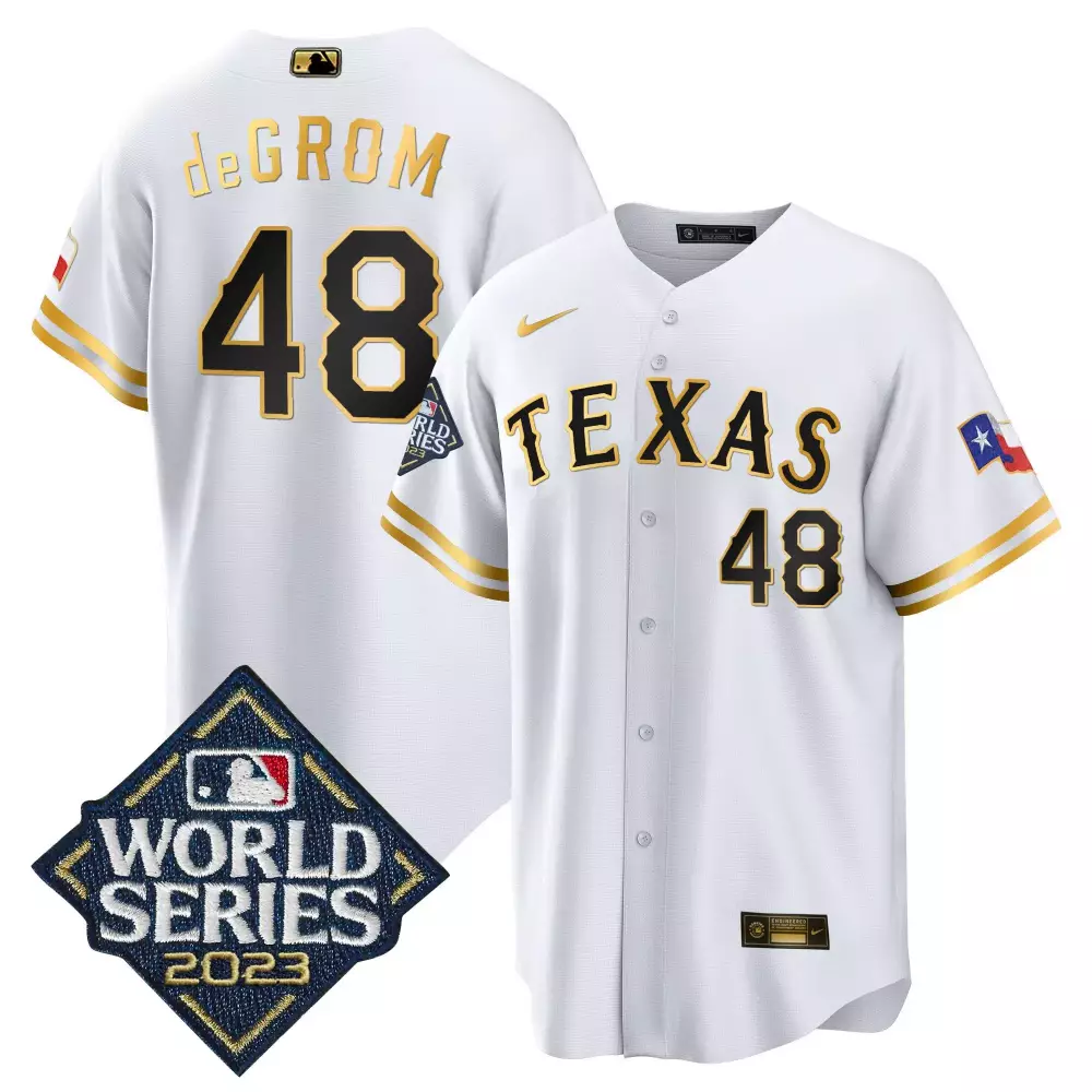 Jacob Degrom 48 Texas Rangers Jersey White World Series 2023 Men Gold Black Cool