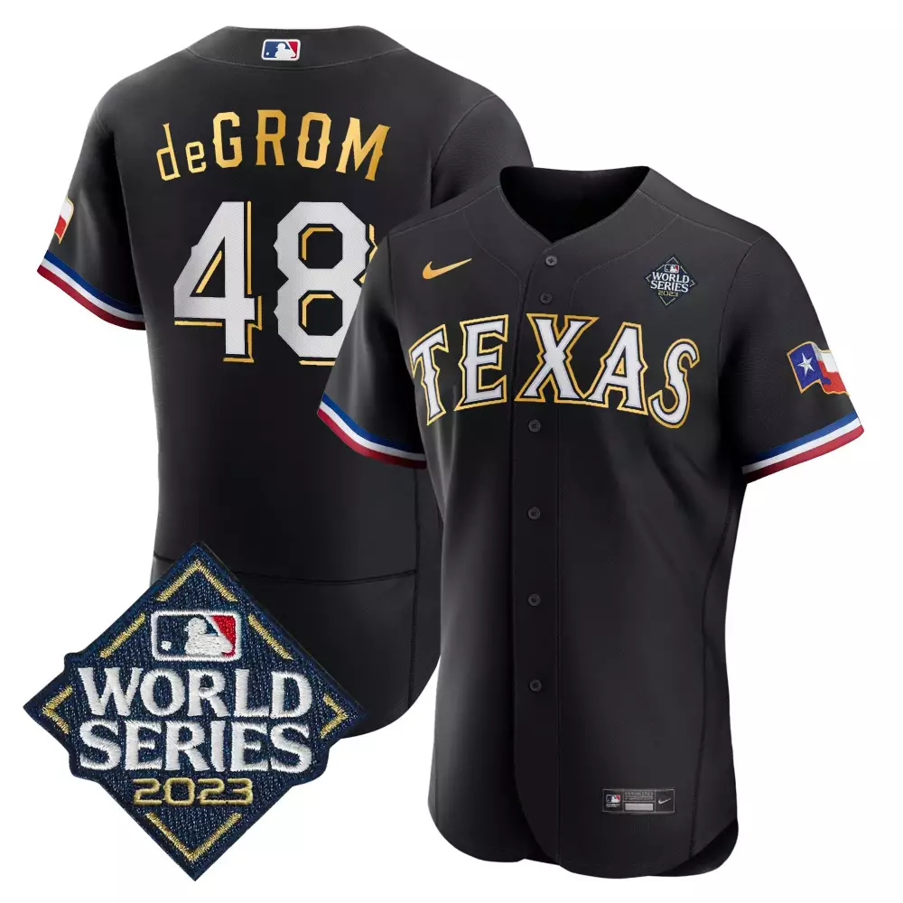 Jacob Degrom 48 Texas Rangers Jersey Black World Series 2023 Men White Gold Flex