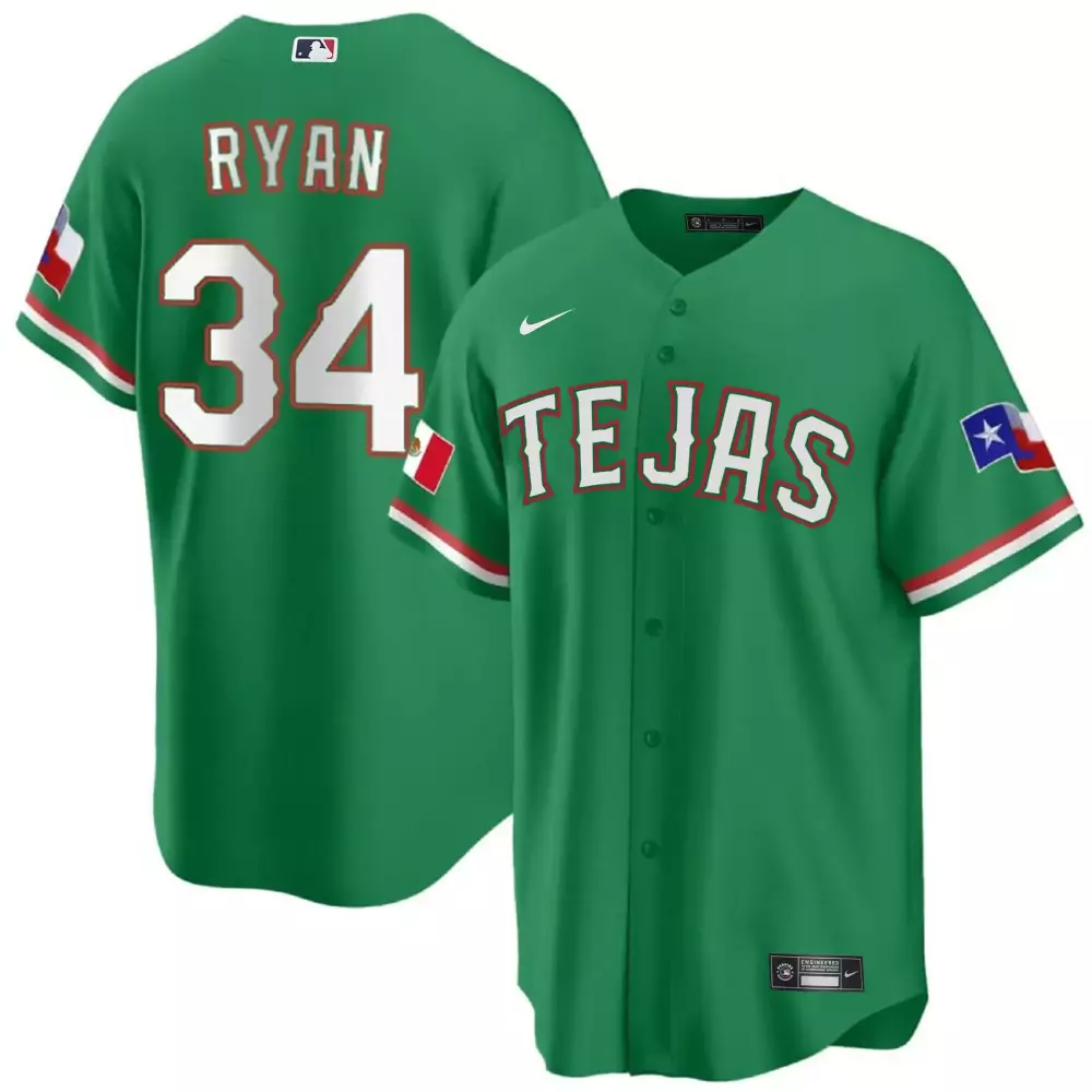Nolan Ryan 34 Texas Rangers Jersey Green Mexico Flag Men Alternate White Red All