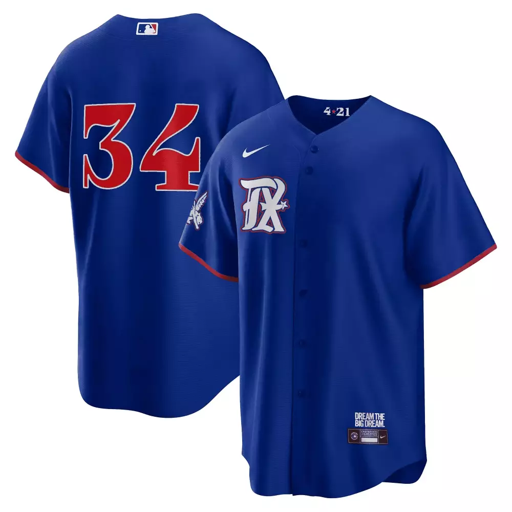 Adolis Garcia 34 Texas Rangers Jersey Royal Blue City Connect 2021 Men Split Design