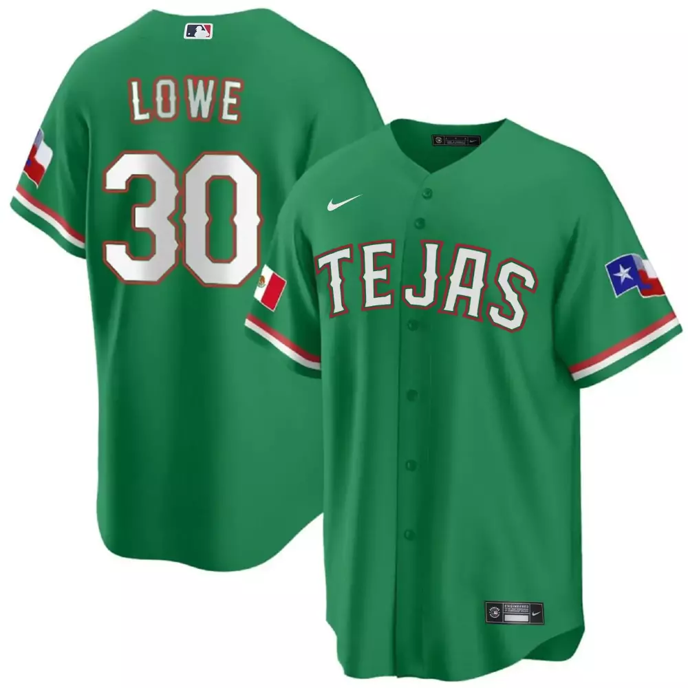 Lowe 30 Texas Rangers Jersey Green Cinco De Mayo Mexican Flag Men White Red Blue