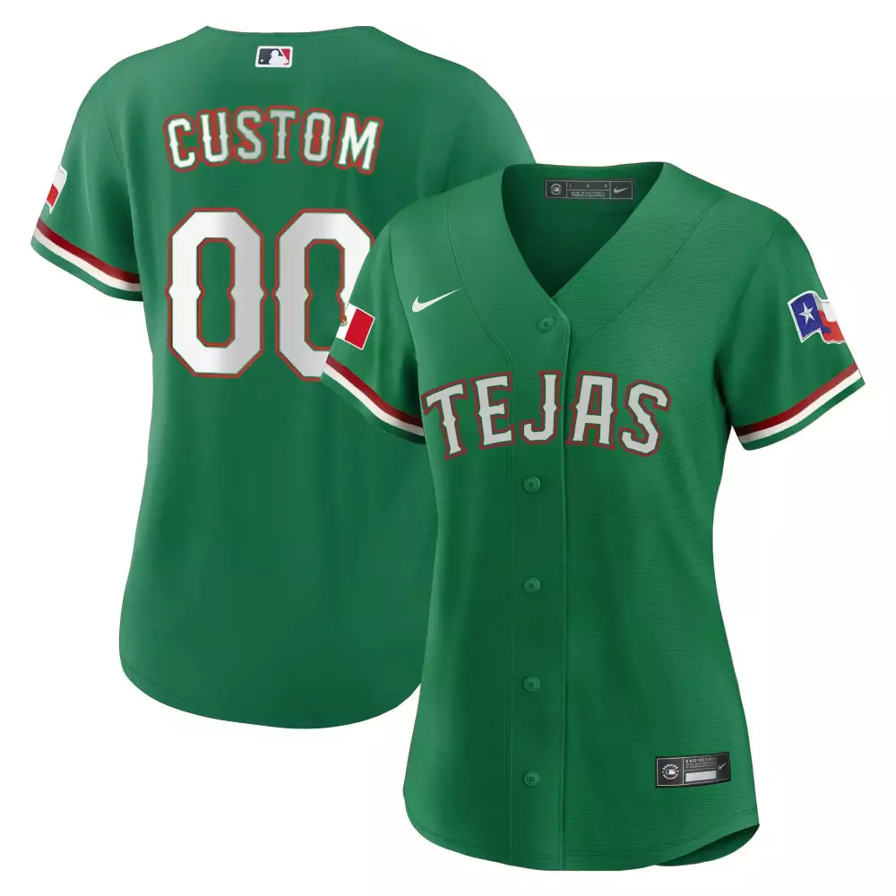 Custom Tejas Jersey Green Mexican Flag Texas Women White Red Cool v2 All Stitched